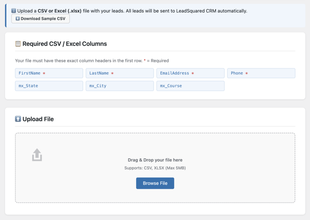 Uploading Bulk Leads via CSV or Excel