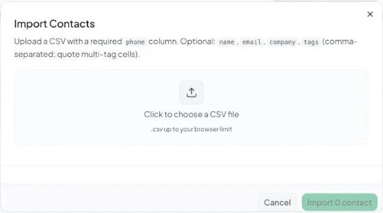 The Import Contacts dialog.