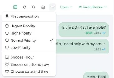 Pin, set priority or snooze from the More menu.