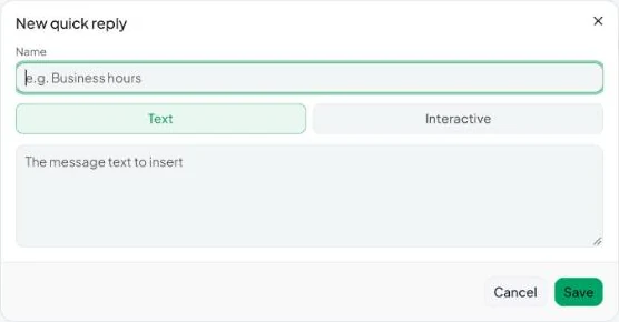 Settings → Quick replies.
