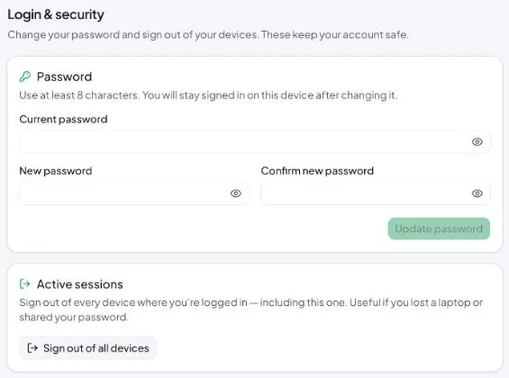 Login & security: change your password or sign out of every device.