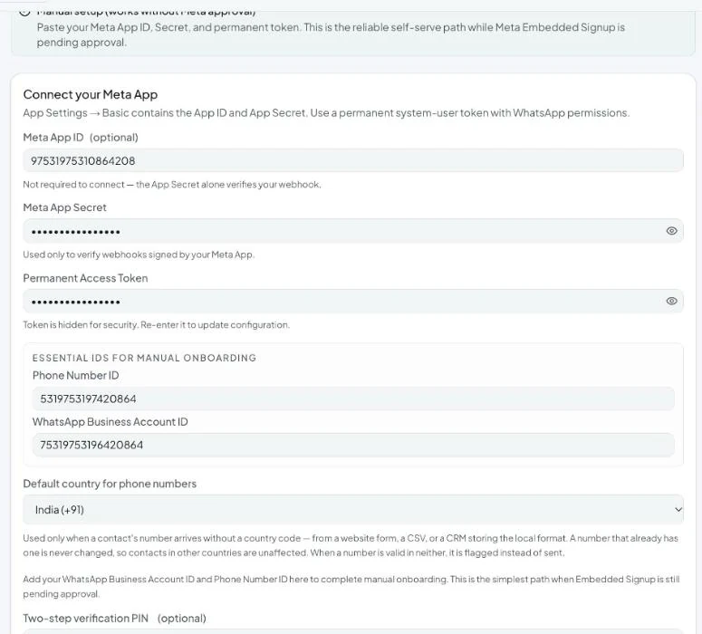 The manual form. IDs shown here are examples.